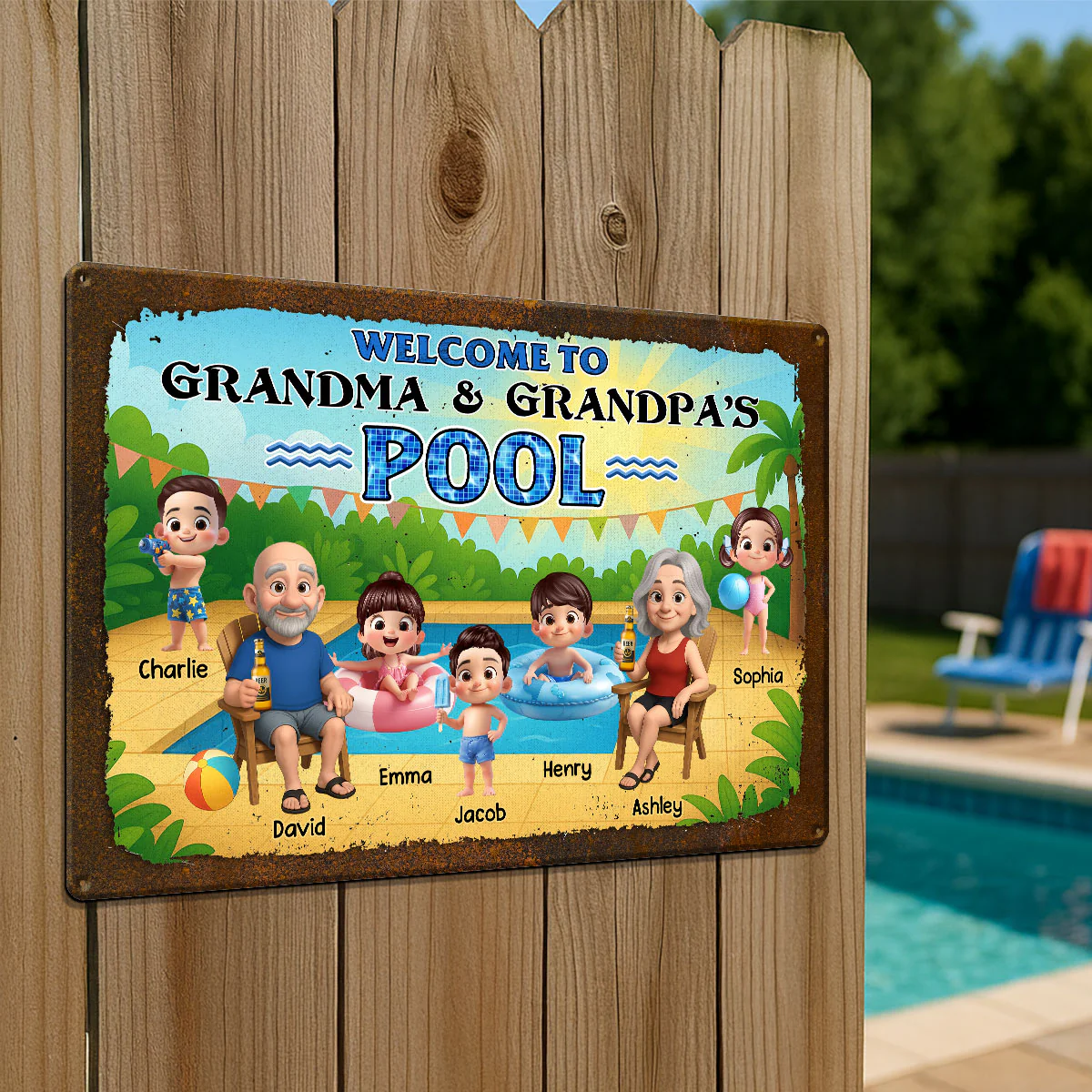 Welcome to Grandma & Grandpa's Pool Personalized Metal Sign, Grandparents Hosting Grandkids Summer Sign - Image 4