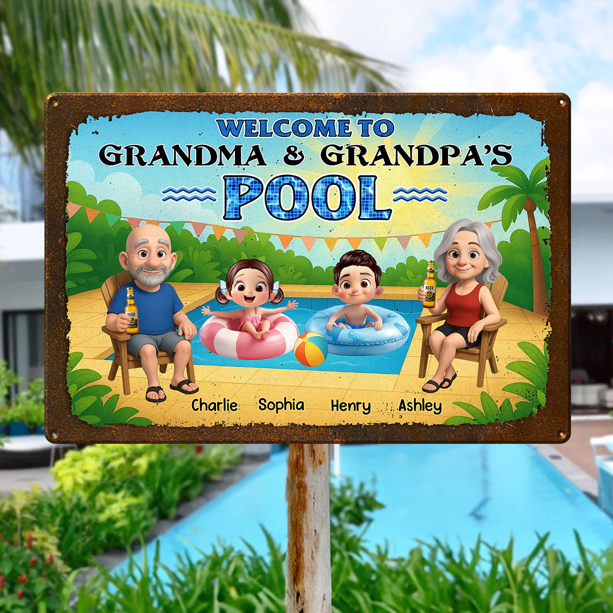 Welcome to Grandma & Grandpa's Pool Personalized Metal Sign, Grandparents Hosting Grandkids Summer Sign - Image 5
