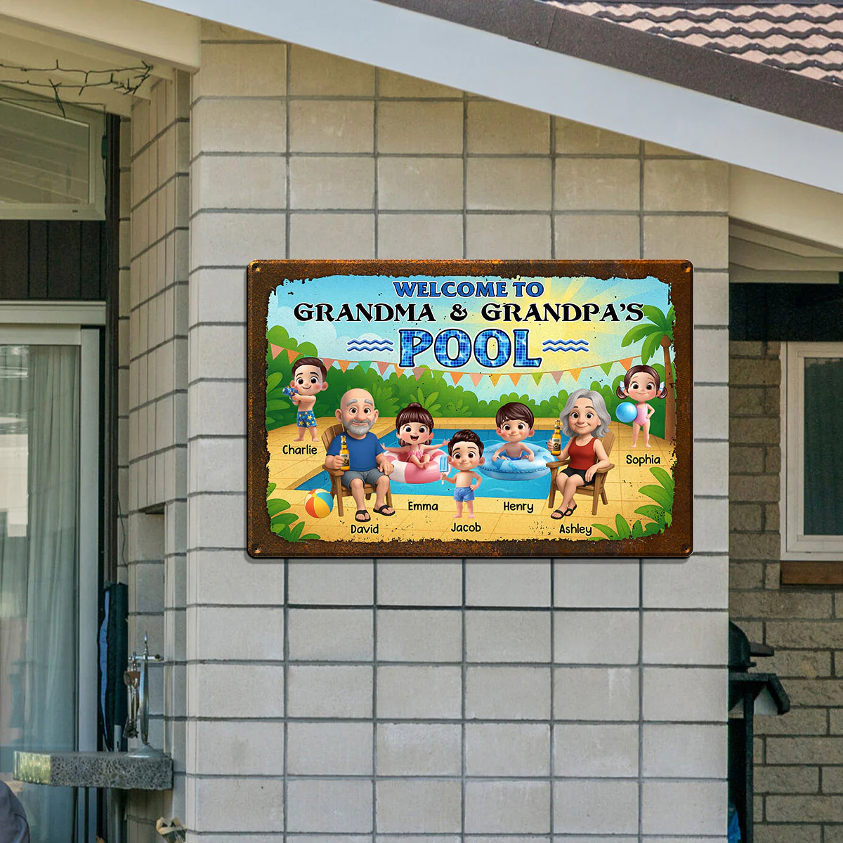 Welcome to Grandma & Grandpa's Pool Personalized Metal Sign, Grandparents Hosting Grandkids Summer Sign - Image 6