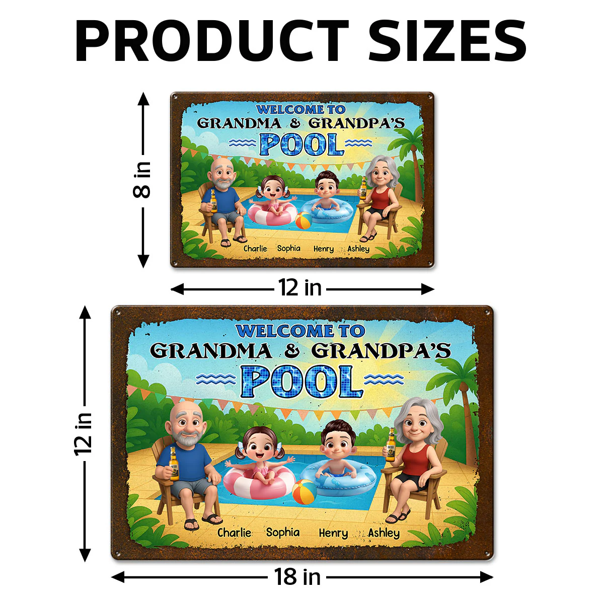 Welcome to Grandma & Grandpa's Pool Personalized Metal Sign, Grandparents Hosting Grandkids Summer Sign - Image 7