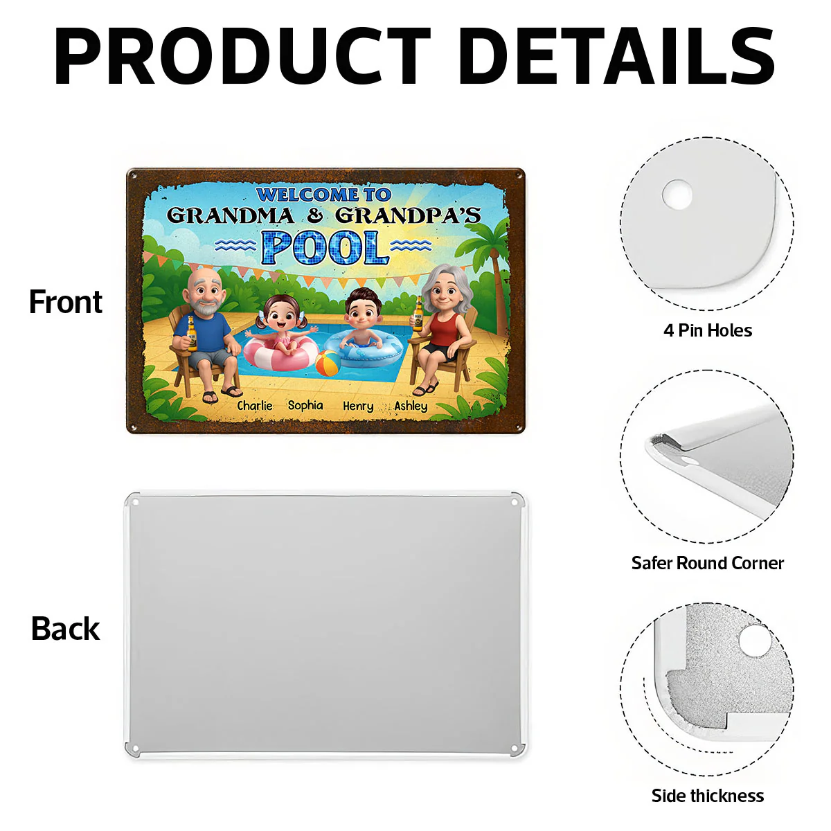 Welcome to Grandma & Grandpa's Pool Personalized Metal Sign, Grandparents Hosting Grandkids Summer Sign - Image 8