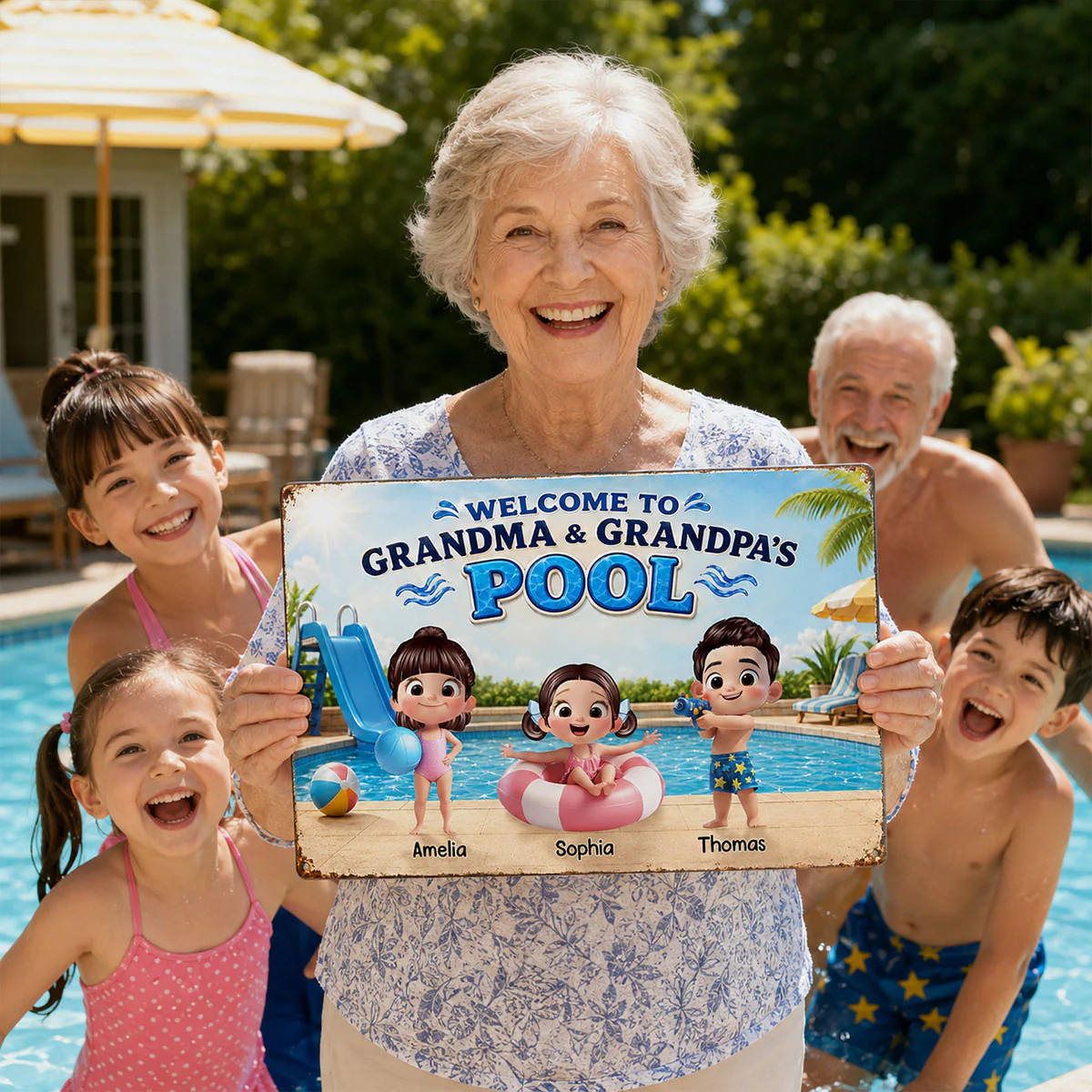 Welcome to Grandma Grandpa's Pool - Personalized Metal Sign - Summer Decor Gift for Grandparents - Image 6