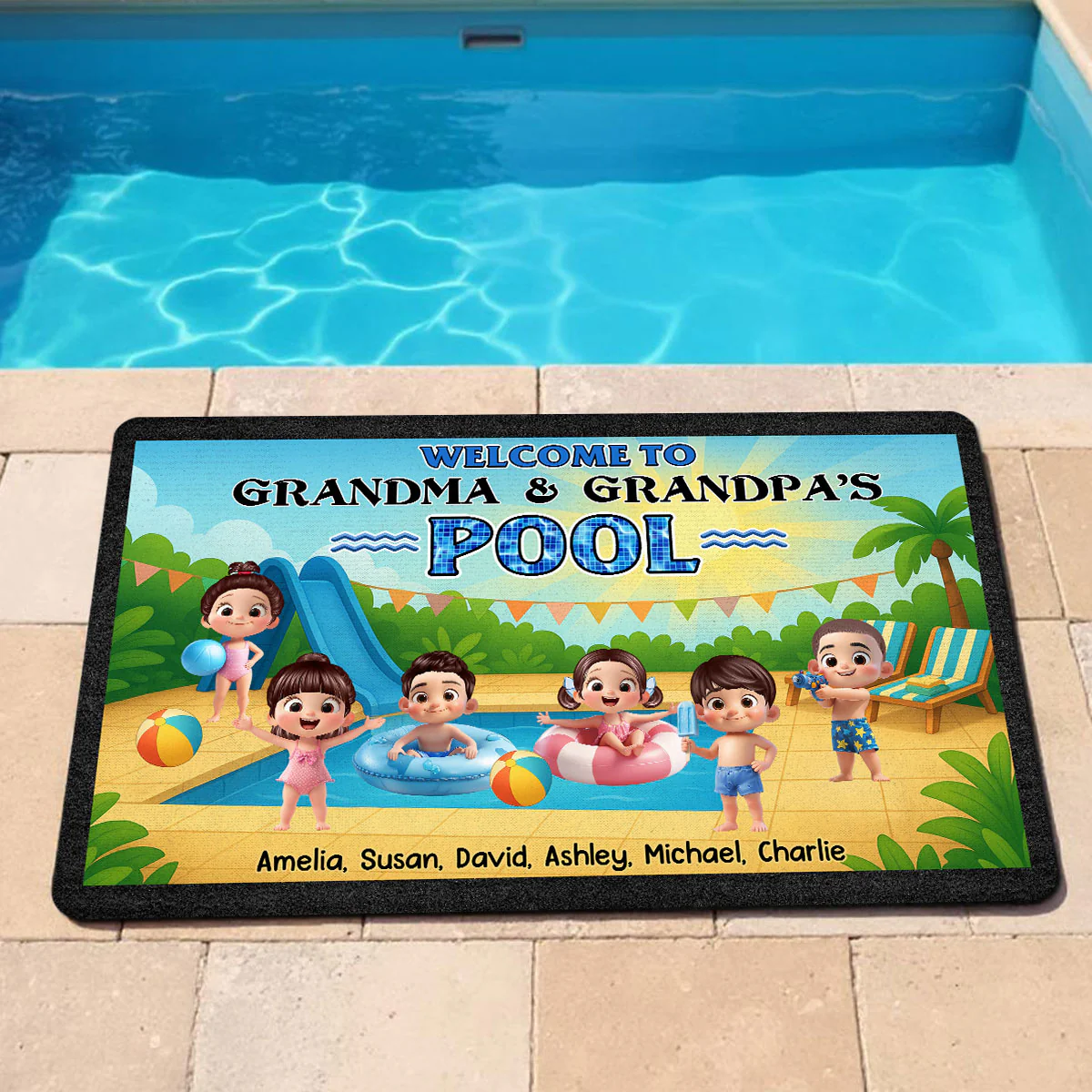 Welcome to Grandma & Grandpa's Pool Personalized Non-Slip Doormat, Entryway Front Porch Farmhouse Summer Grandkids Welcome Mat - Image 2