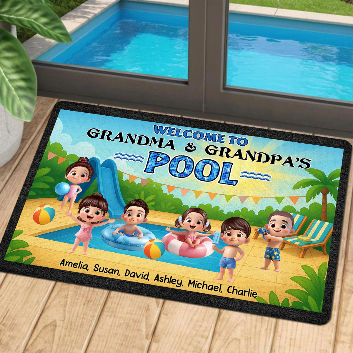 Welcome to Grandma & Grandpa's Pool Personalized Non-Slip Doormat, Entryway Front Porch Farmhouse Summer Grandkids Welcome Mat - Image 3