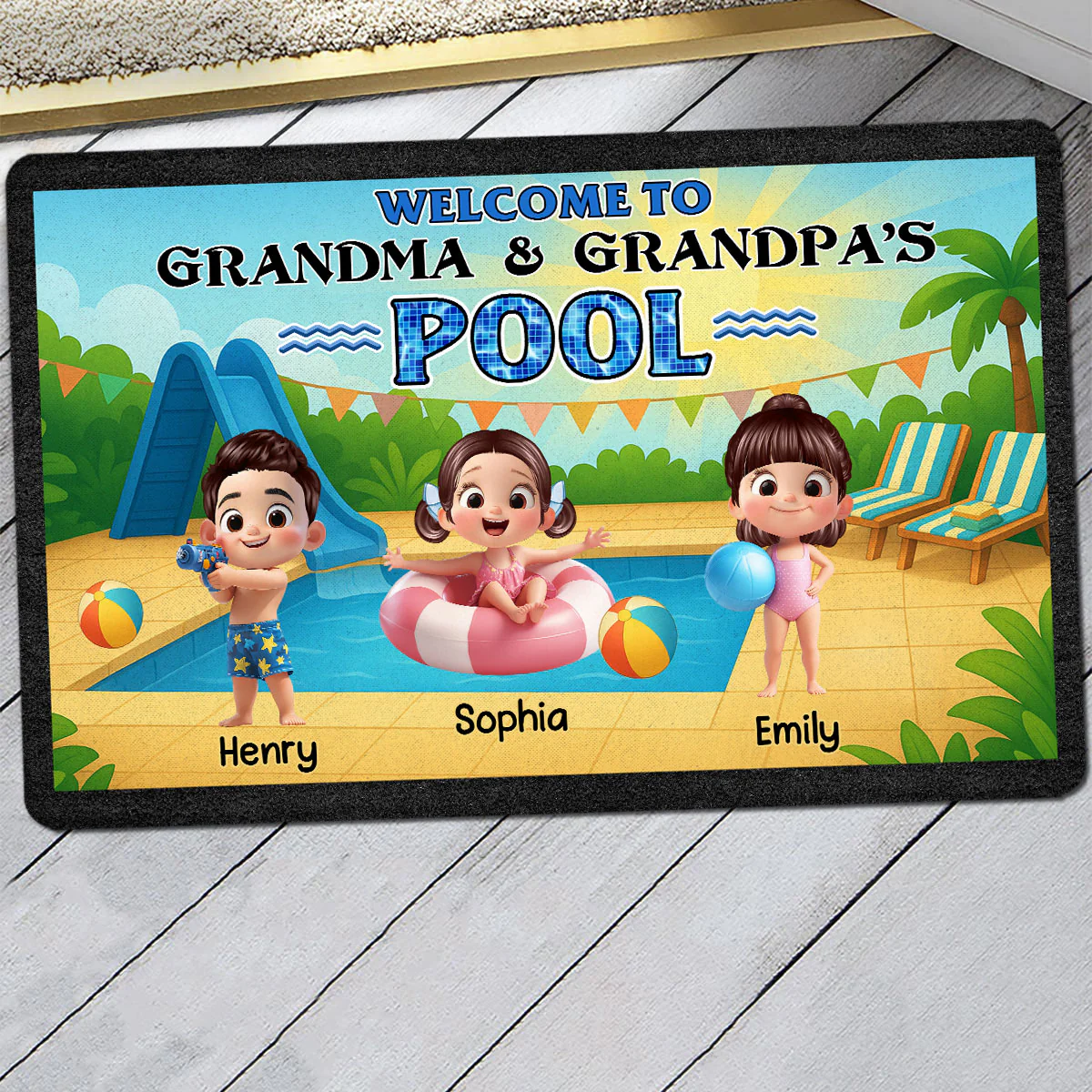 Welcome to Grandma & Grandpa's Pool Personalized Non-Slip Doormat, Entryway Front Porch Farmhouse Summer Grandkids Welcome Mat - Image 4