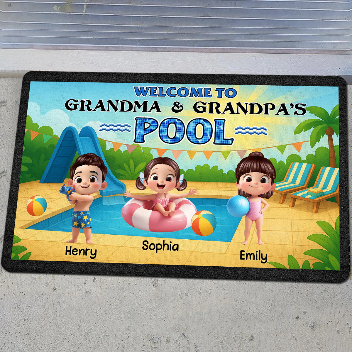 Welcome to Grandma & Grandpa's Pool Personalized Non-Slip Doormat, Entryway Front Porch Farmhouse Summer Grandkids Welcome Mat - Image 5