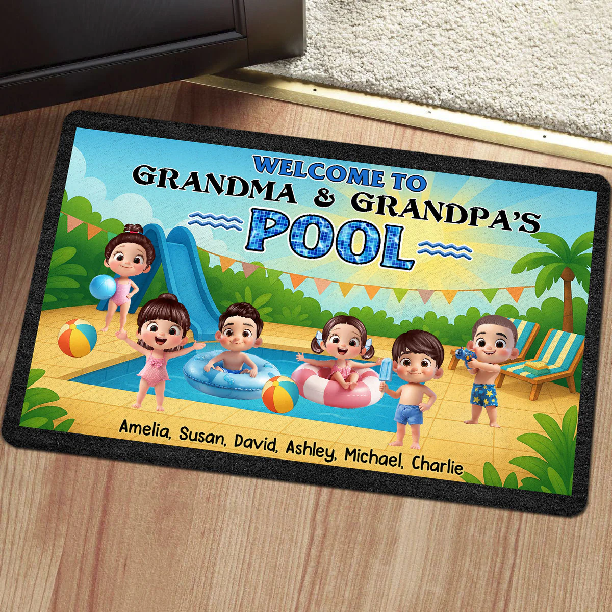 Welcome to Grandma & Grandpa's Pool Personalized Non-Slip Doormat, Entryway Front Porch Farmhouse Summer Grandkids Welcome Mat - Image 6