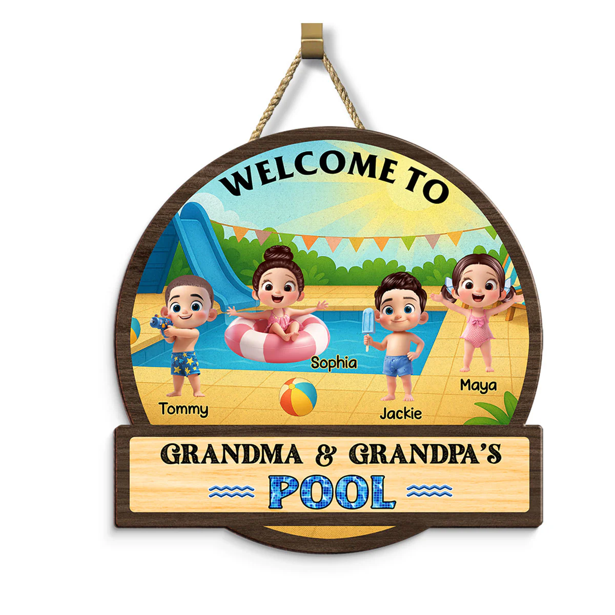 Welcome to Grandma & Grandpa's Pool Personalized Wood Sign, Grandkids Pool Summer Welcome Sign - Image 4