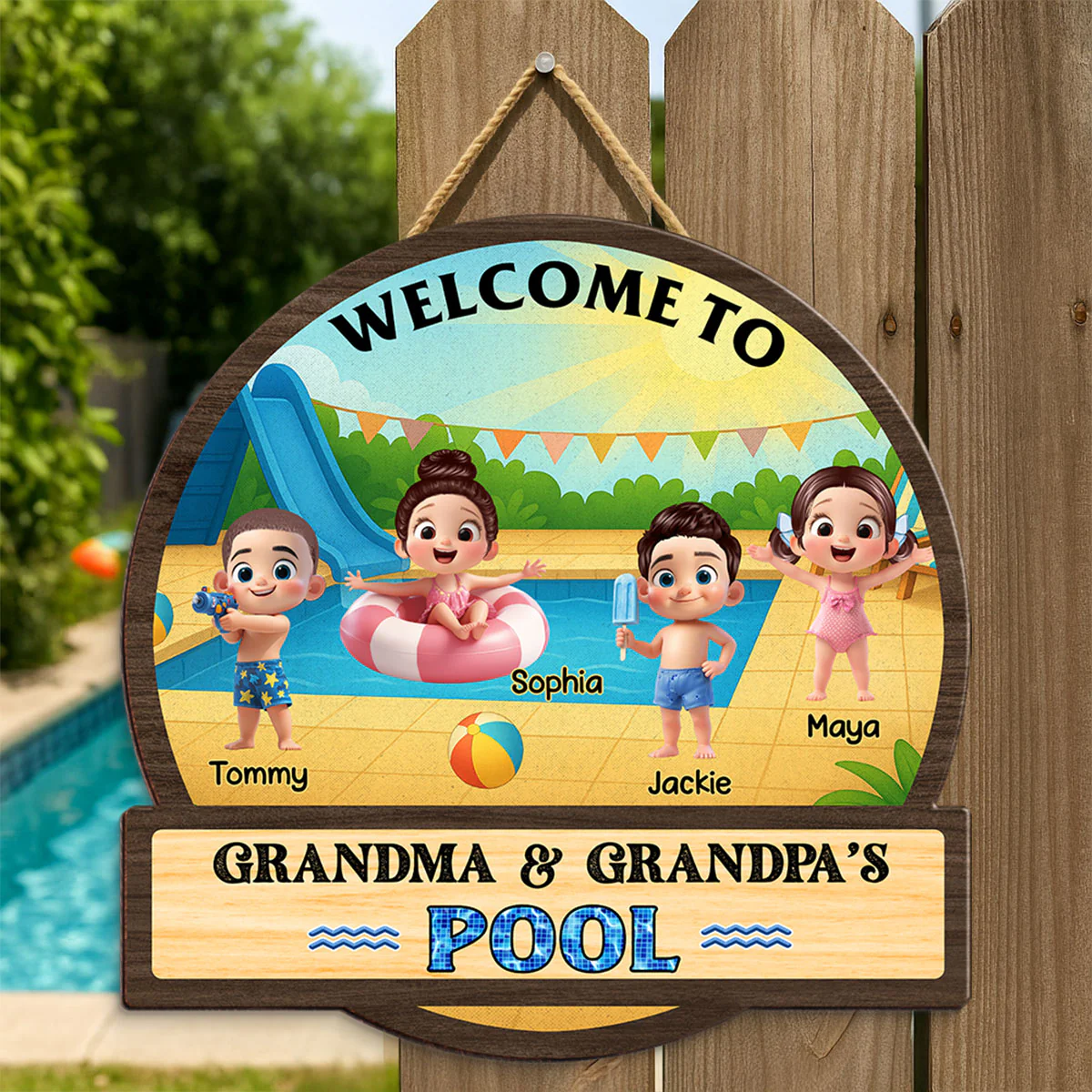 Welcome to Grandma & Grandpa's Pool Personalized Wood Sign, Grandkids Pool Summer Welcome Sign - Image 5