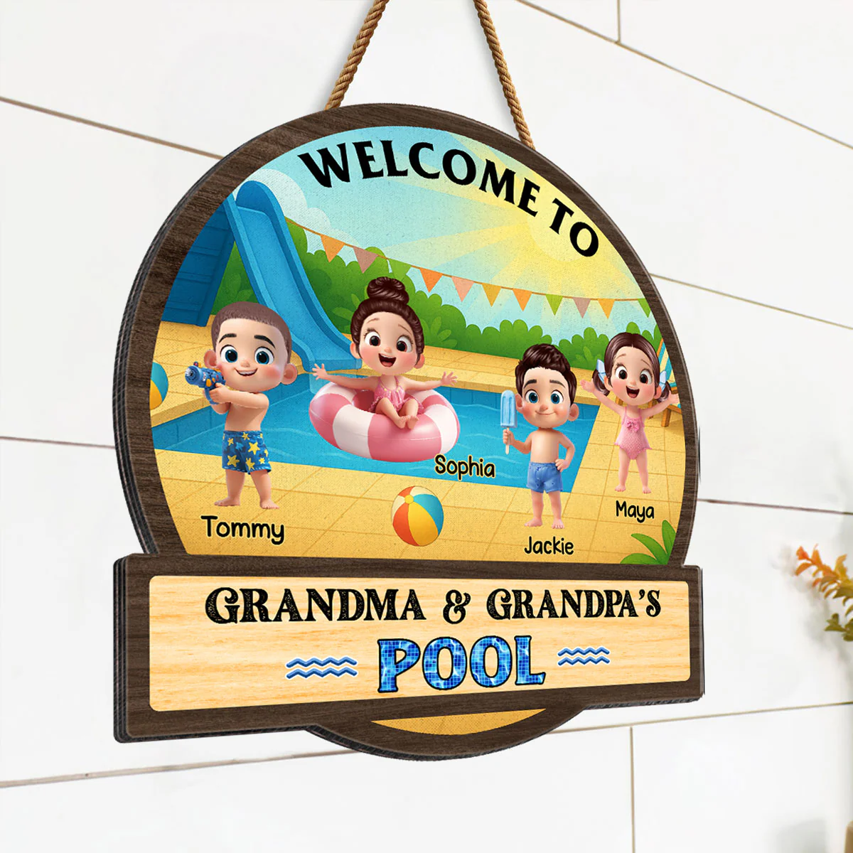 Welcome to Grandma & Grandpa's Pool Personalized Wood Sign, Grandkids Pool Summer Welcome Sign - Image 6