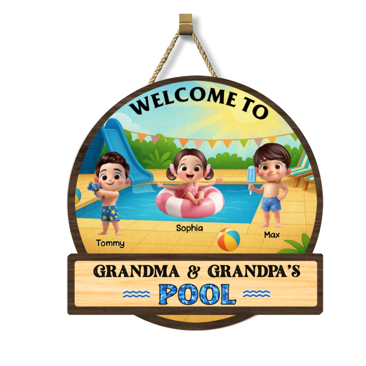 Welcome to Grandma & Grandpa's Pool Personalized Wood Sign, Grandkids Pool Summer Welcome Sign - Image 9