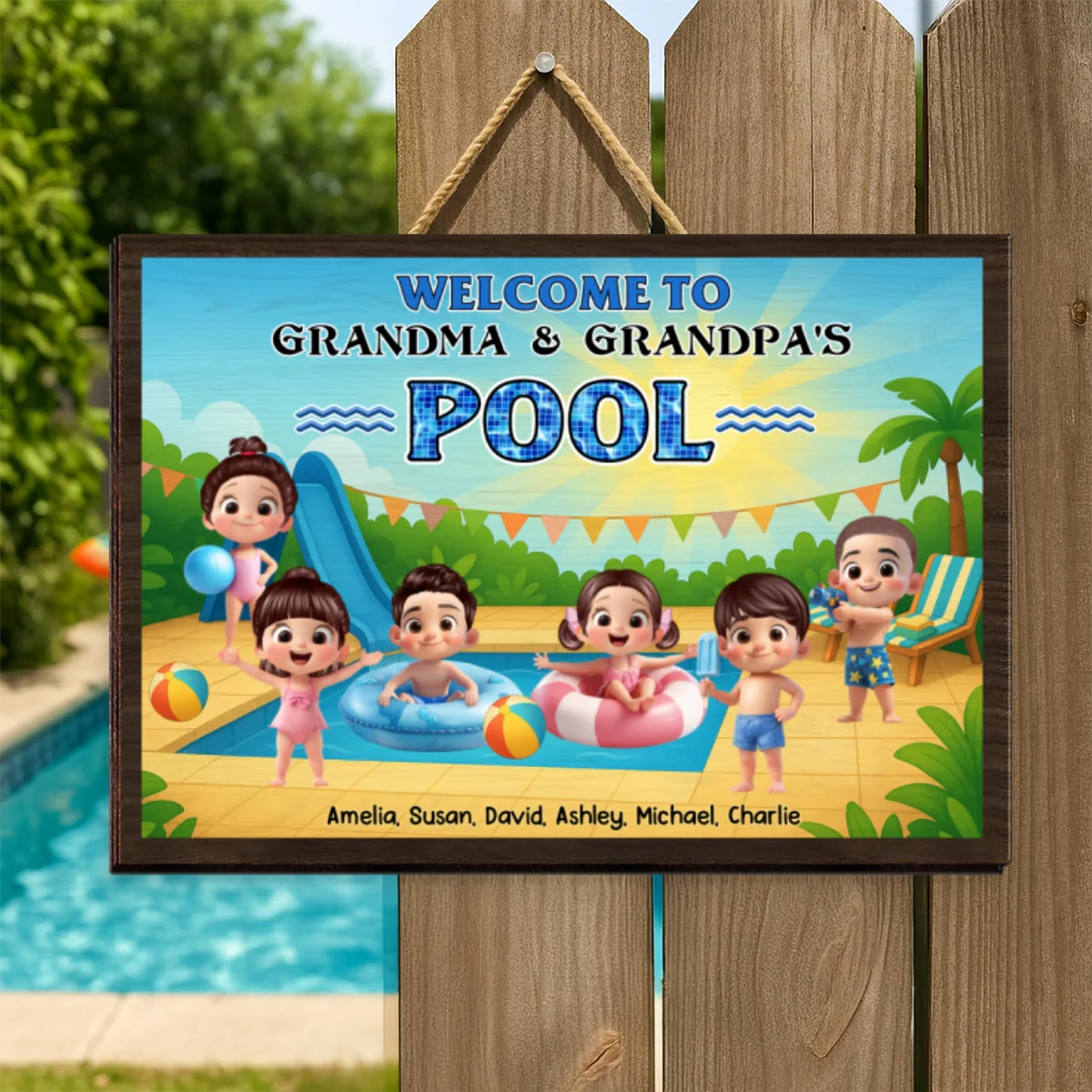 Welcome to Grandma & Grandpa's Pool Personalized Wood Sign, Granparents Hosting Grandkids, Customer Pool Sign - Image 11