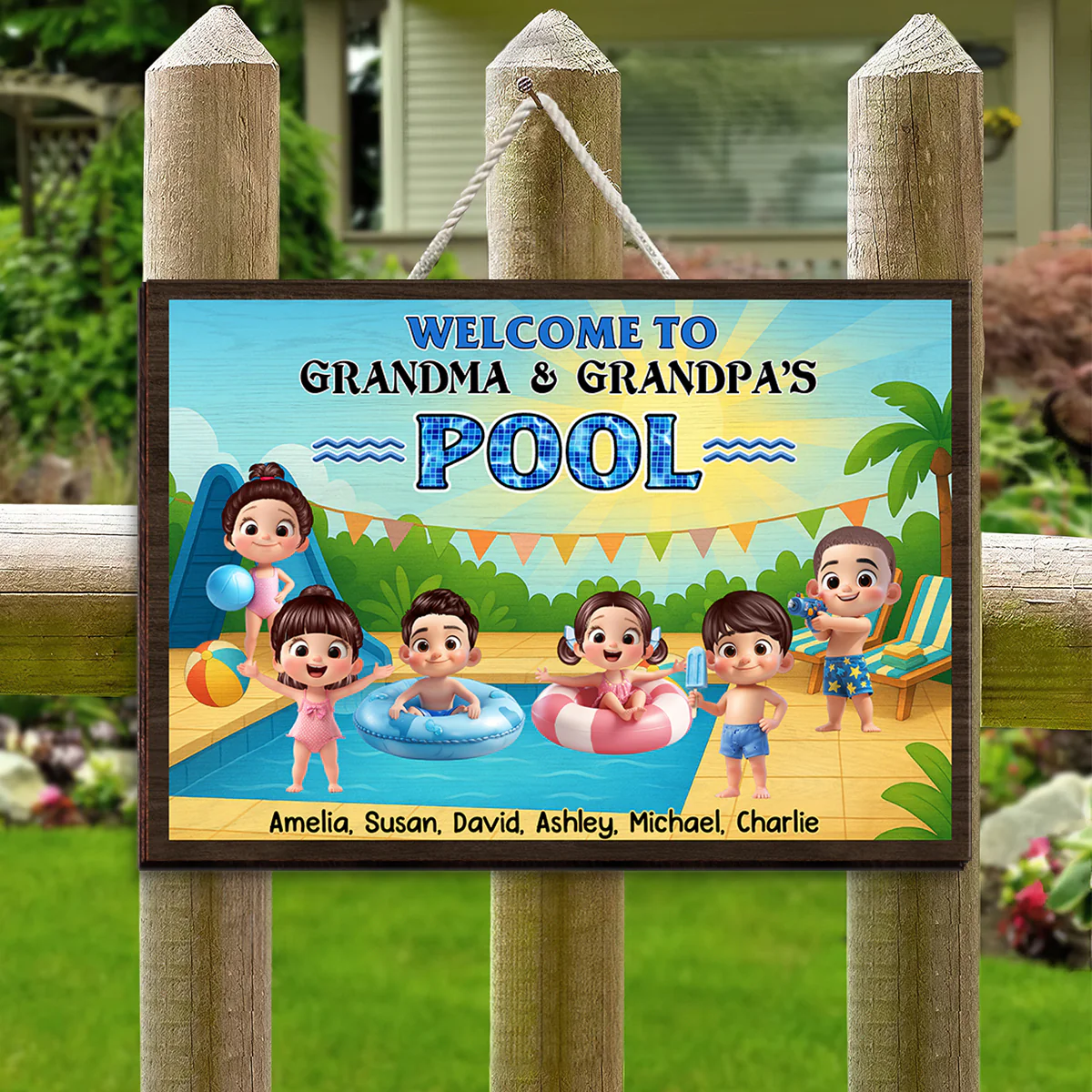 Welcome to Grandma & Grandpa's Pool Personalized Wood Sign, Granparents Hosting Grandkids, Customer Pool Sign - Image 7