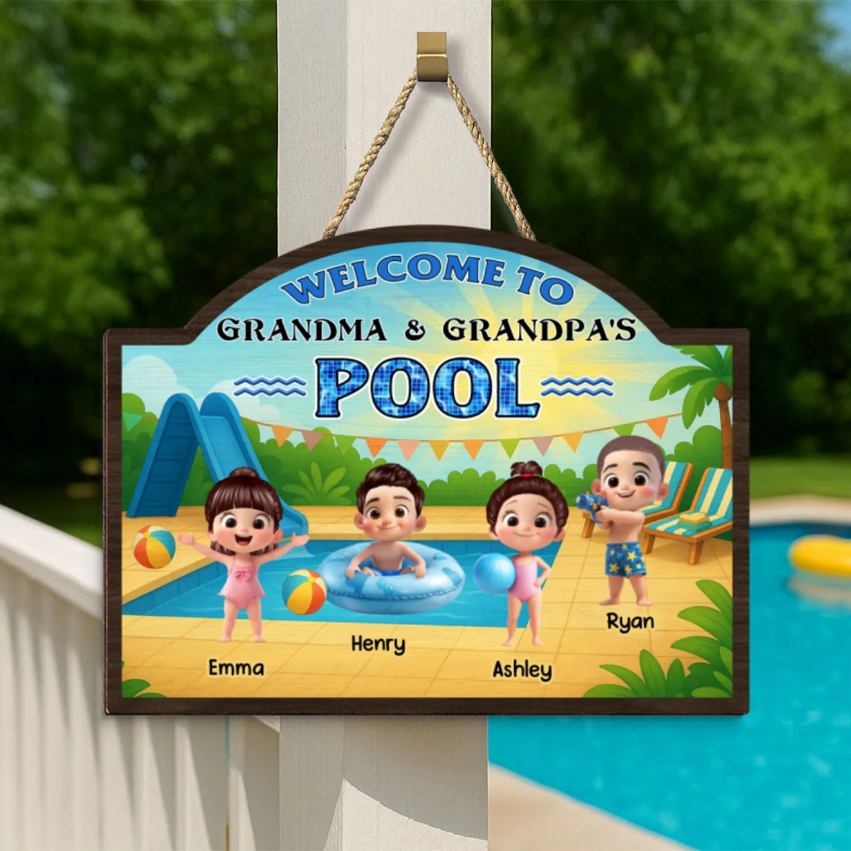 Welcome to Grandma Grandpa's Pool Personalized Wood Sign, Summer Grandkids Welcome Sign - Image 10