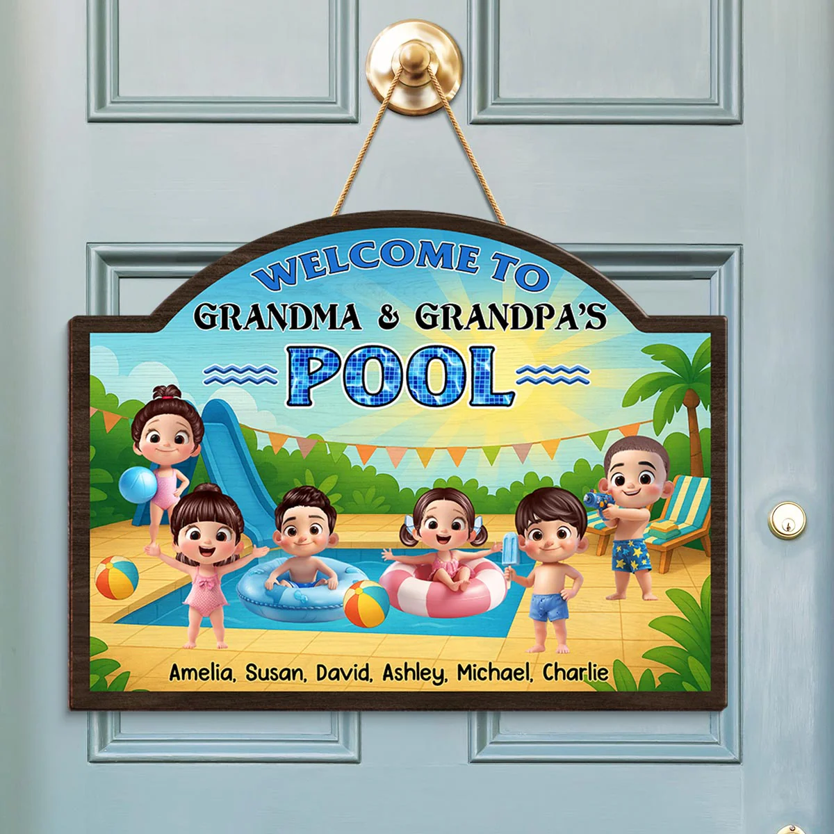 Welcome to Grandma Grandpa's Pool Personalized Wood Sign, Summer Grandkids Welcome Sign - Image 2