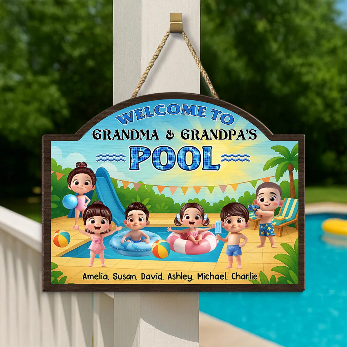 Welcome to Grandma Grandpa's Pool Personalized Wood Sign, Summer Grandkids Welcome Sign - Image 4
