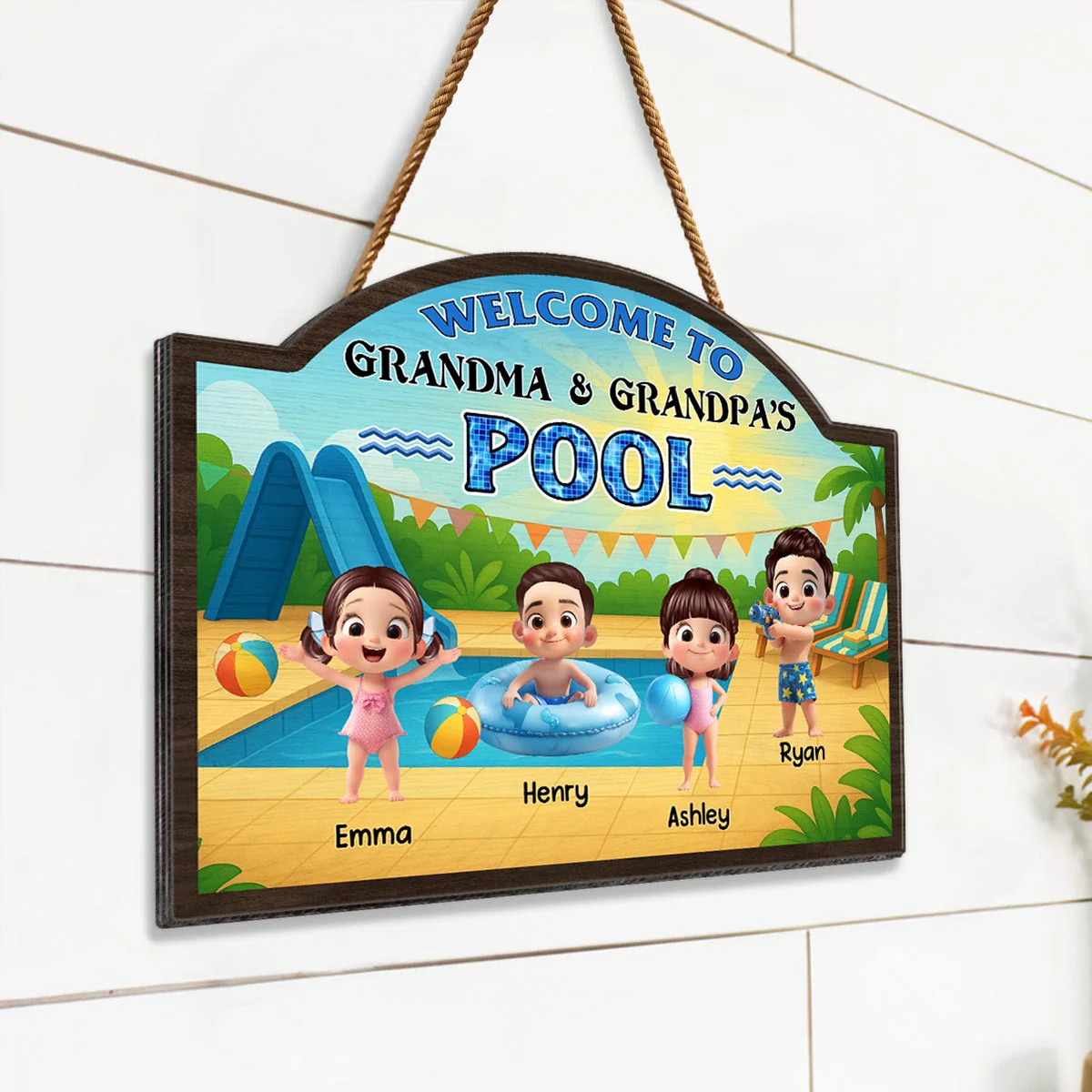 Welcome to Grandma Grandpa's Pool Personalized Wood Sign, Summer Grandkids Welcome Sign - Image 5