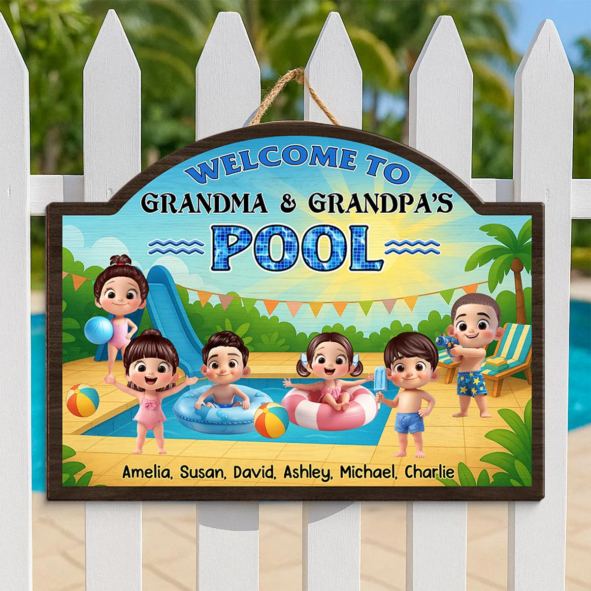 Welcome to Grandma Grandpa's Pool Personalized Wood Sign, Summer Grandkids Welcome Sign - Image 6
