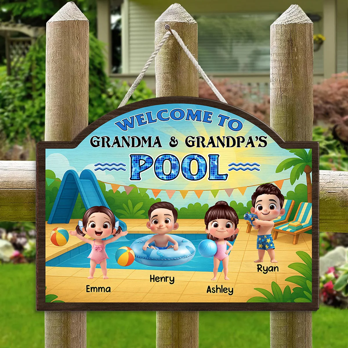 Welcome to Grandma Grandpa's Pool Personalized Wood Sign, Summer Grandkids Welcome Sign - Image 7