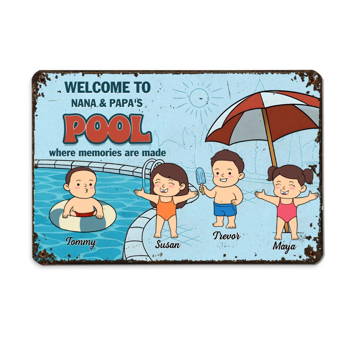 Welcome to Grandma & Grandpa's Pool Summer Decoration Personalized Metal Sign - Image 11