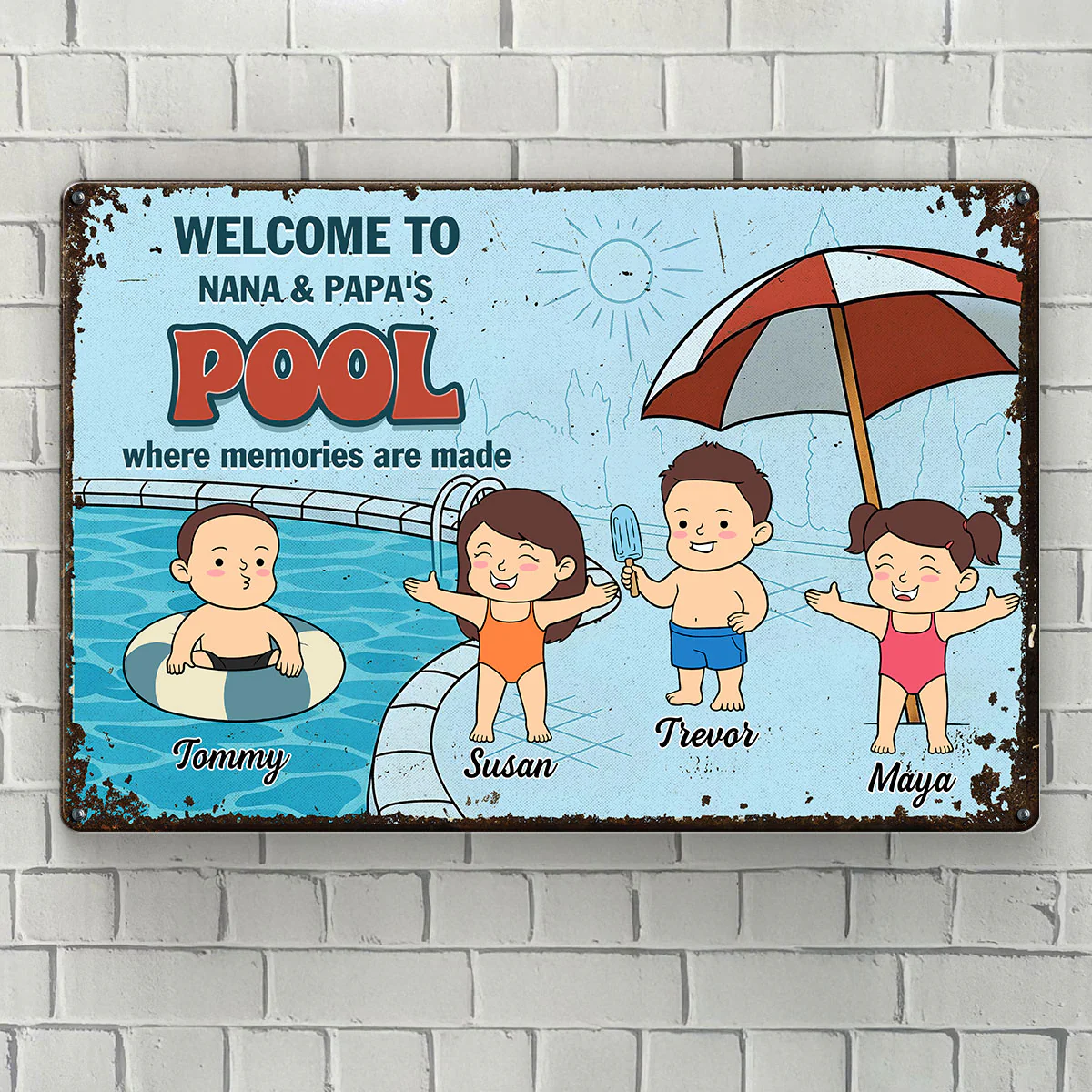 Welcome to Grandma & Grandpa's Pool Summer Decoration Personalized Metal Sign - Image 2