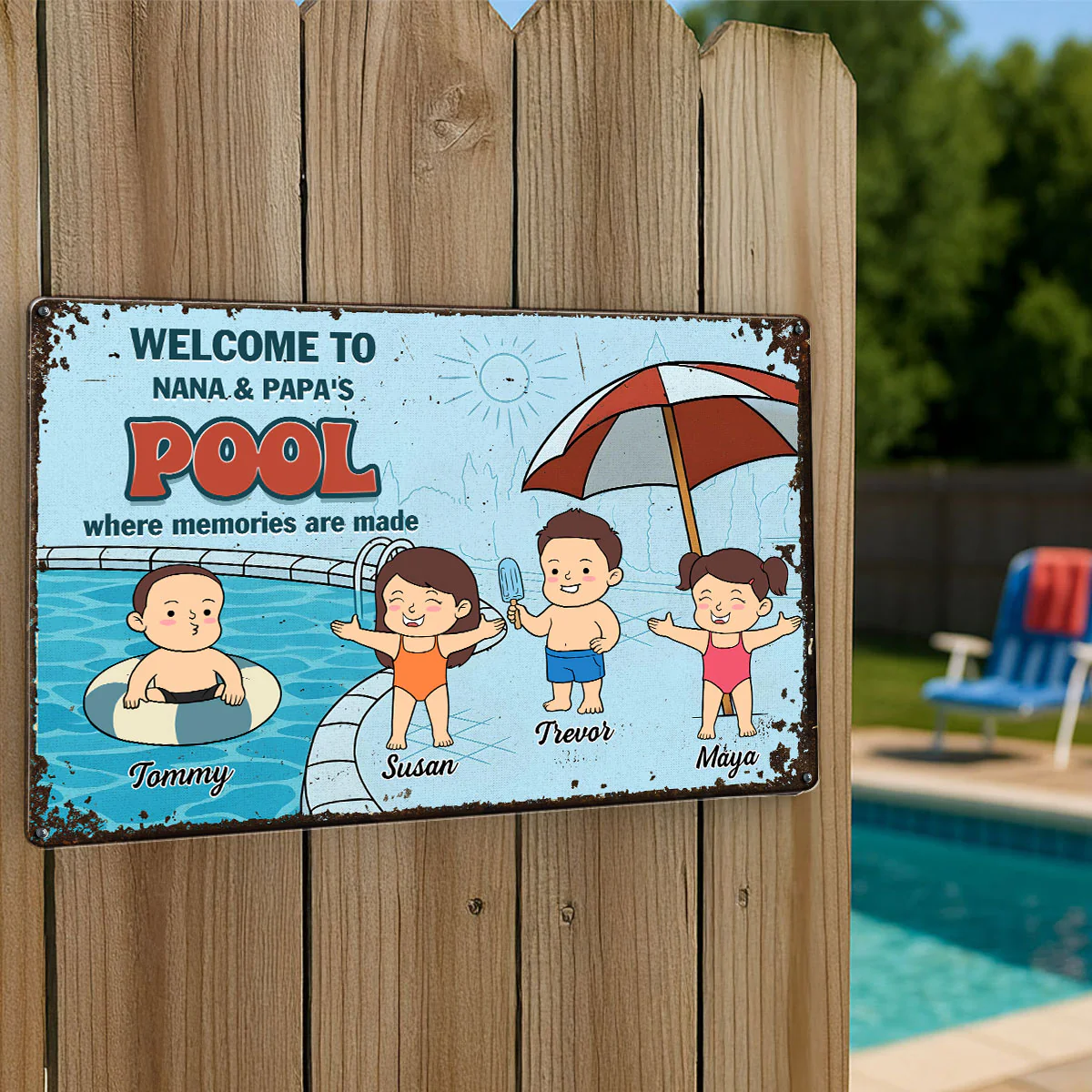 Welcome to Grandma & Grandpa's Pool Summer Decoration Personalized Metal Sign - Image 3