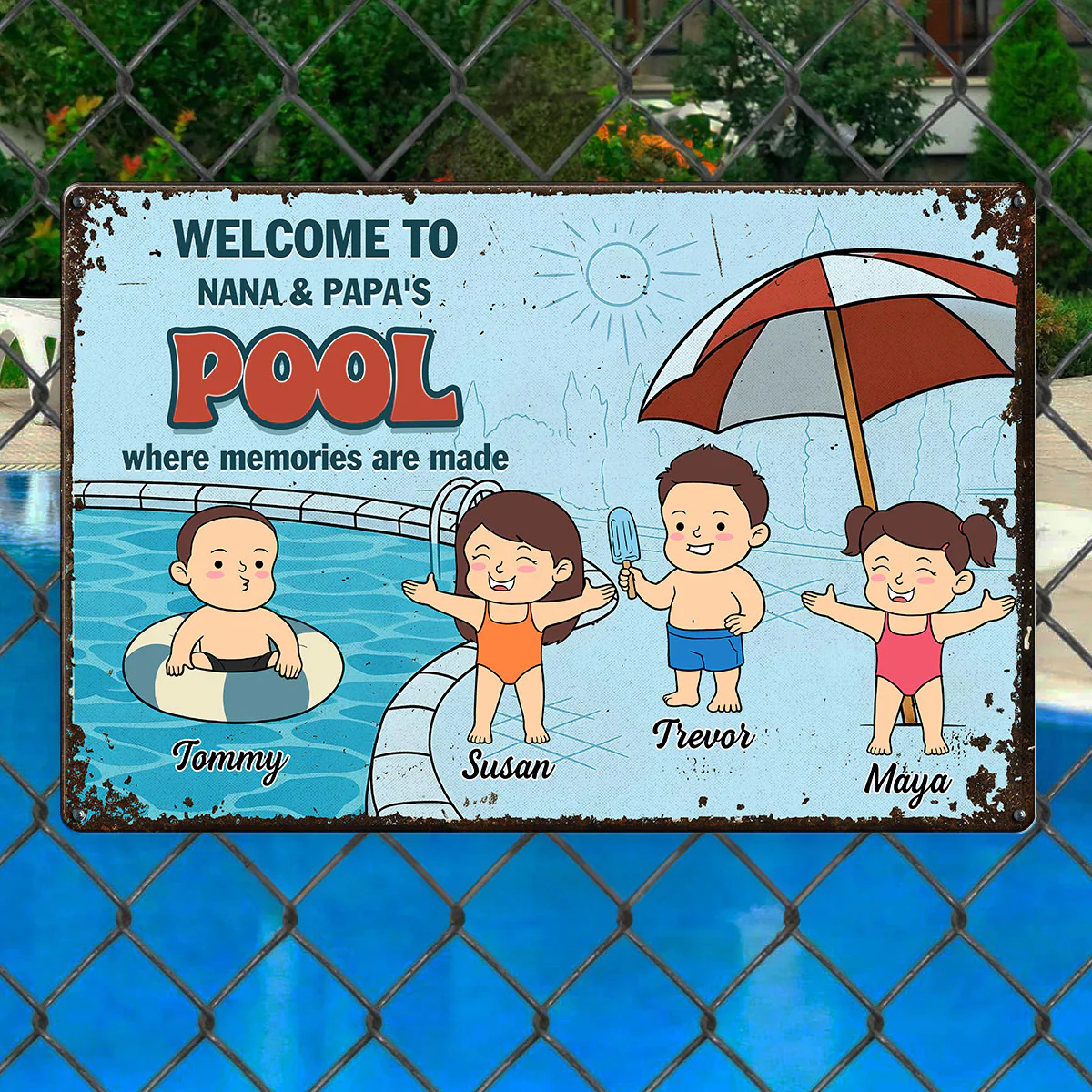 Welcome to Grandma & Grandpa's Pool Summer Decoration Personalized Metal Sign - Image 4