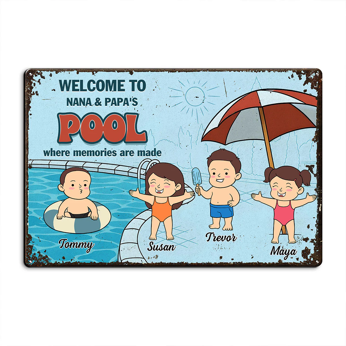 Welcome to Grandma & Grandpa's Pool Summer Decoration Personalized Metal Sign - Image 5