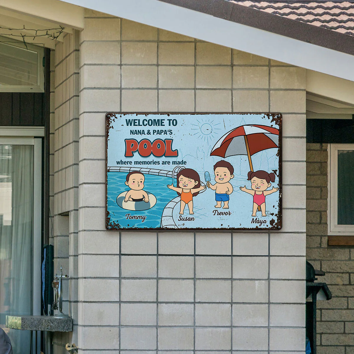 Welcome to Grandma & Grandpa's Pool Summer Decoration Personalized Metal Sign - Image 6