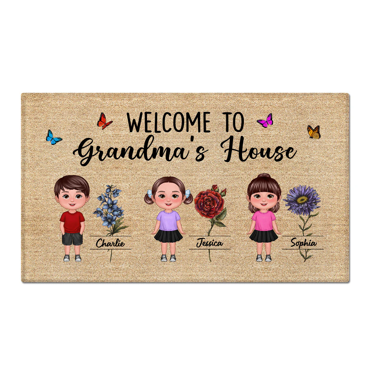 Welcome To Grandma House Beautiful Vintage Birth Month Flower Personalized Doormat - Image 2