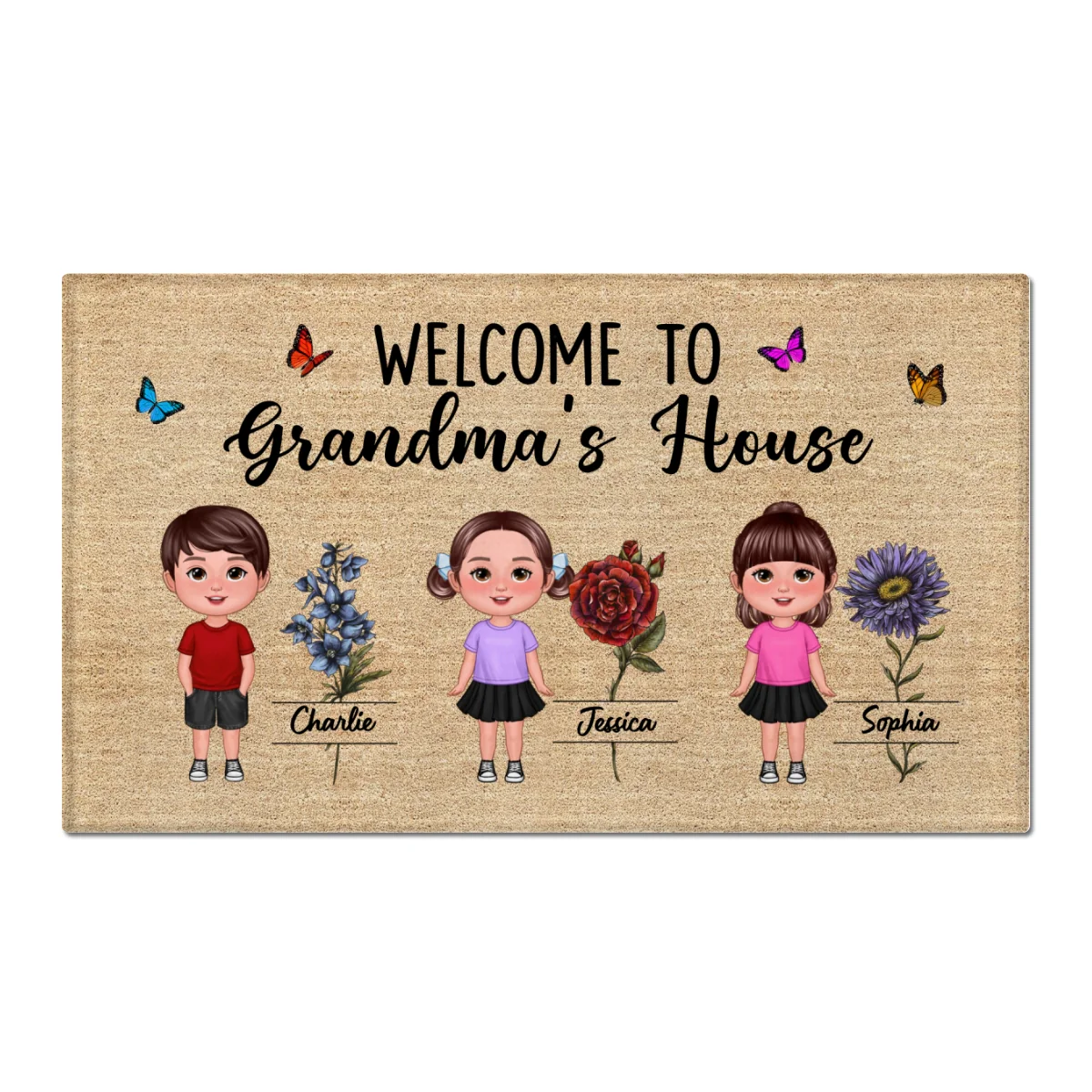Welcome To Grandma House Beautiful Vintage Birth Month Flower Personalized Doormat - Image 6