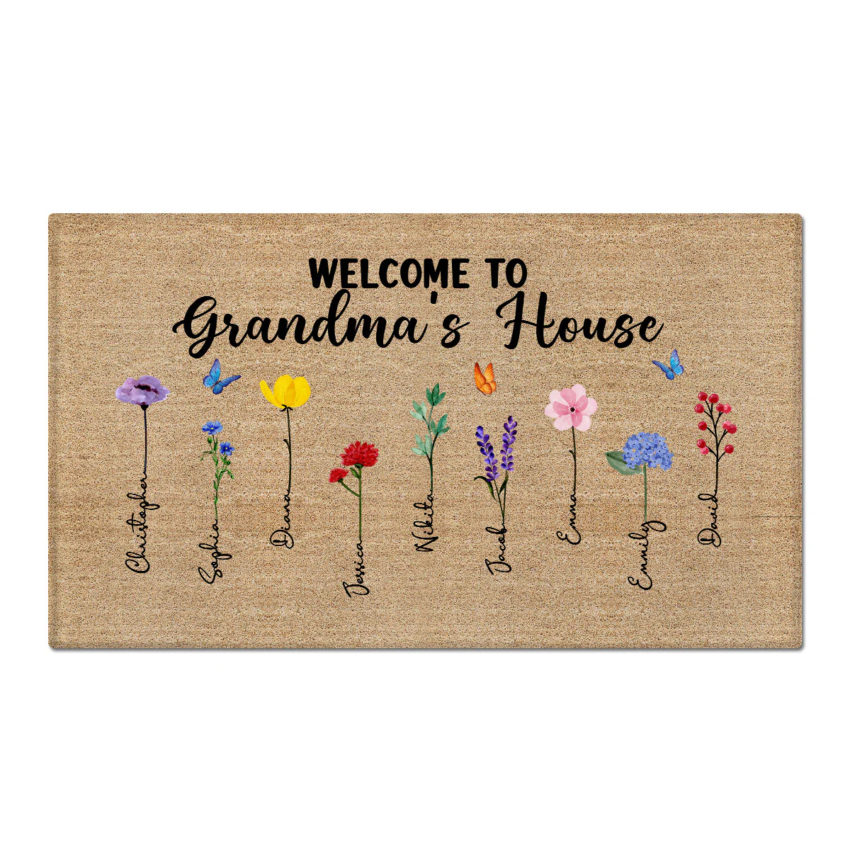 Welcome To Grandma Nana House Watercolor Birth Flowers Personalized Doormat - Image 2