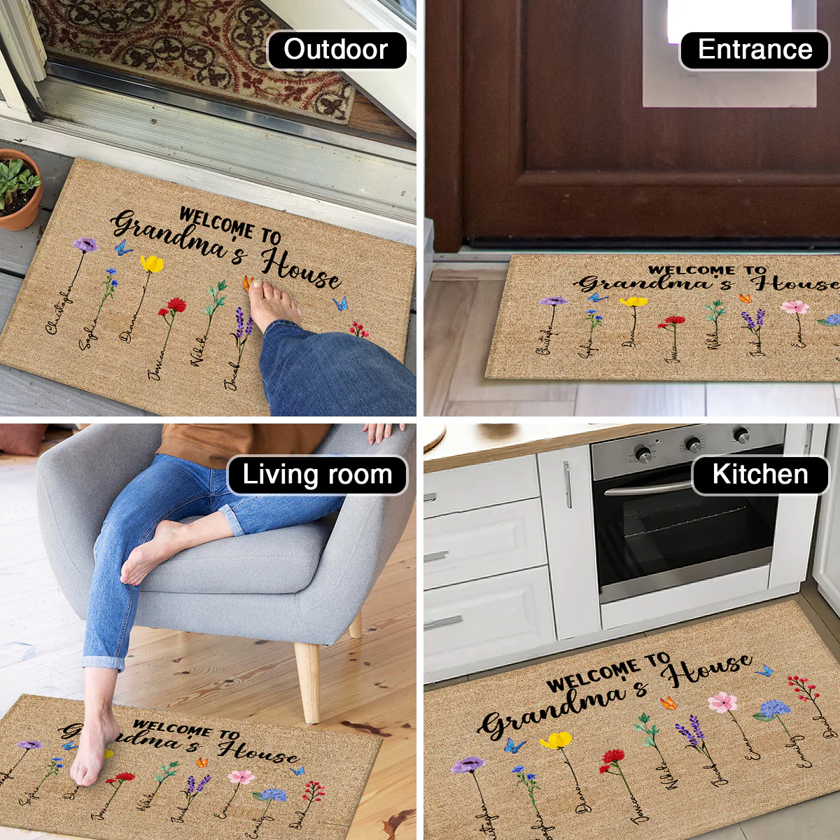 Welcome To Grandma Nana House Watercolor Birth Flowers Personalized Doormat - Image 5