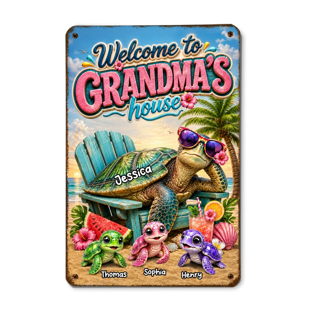 Welcome to Grandma's House Turtle Grandma - Personalized Metal Sign - Summer Decor for Her - Image 12