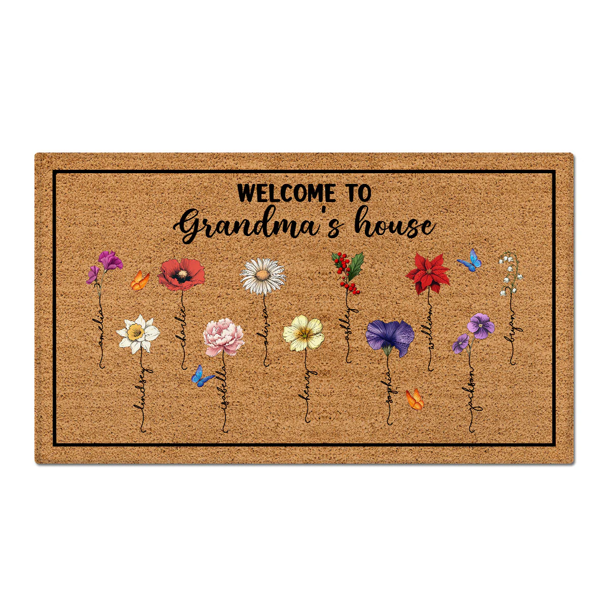 Welcome To Grandma‘s House Vintage Birth Flowers Personalized Doormat - Image 2