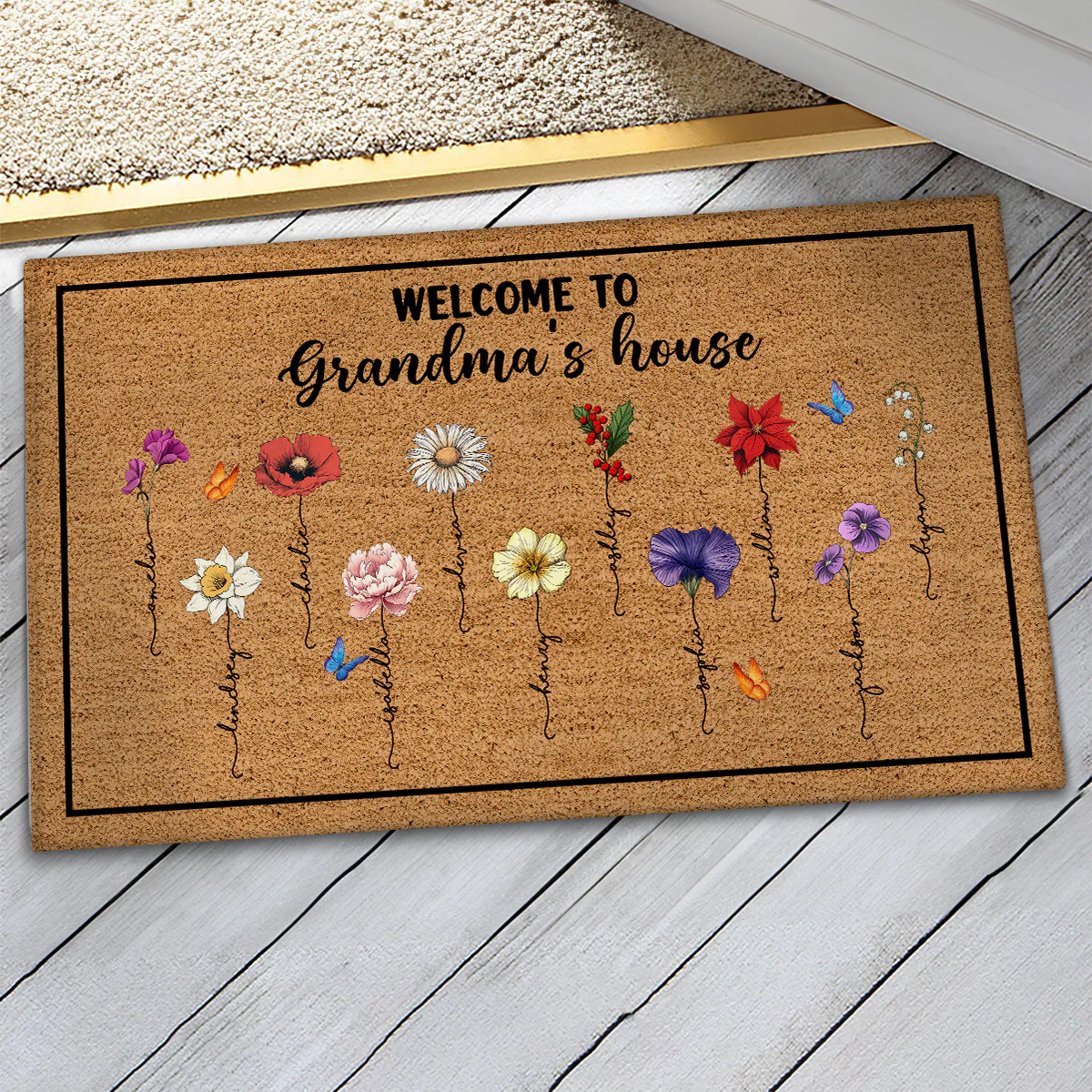 Welcome To Grandma‘s House Vintage Birth Flowers Personalized Doormat - Image 3