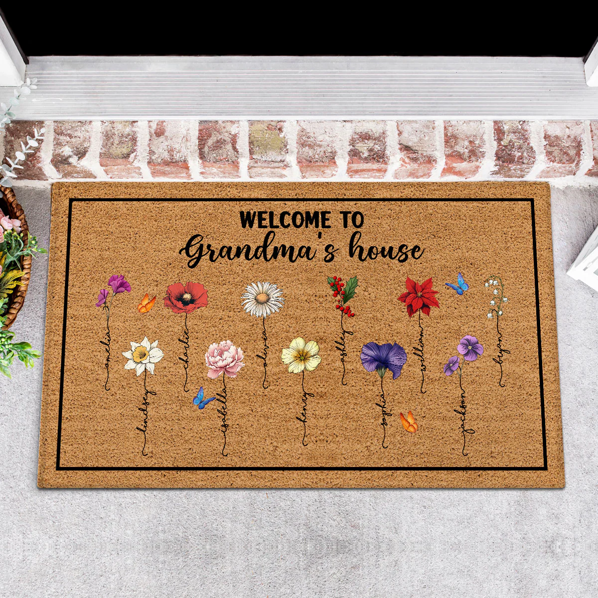 Welcome To Grandma‘s House Vintage Birth Flowers Personalized Doormat - Image 6