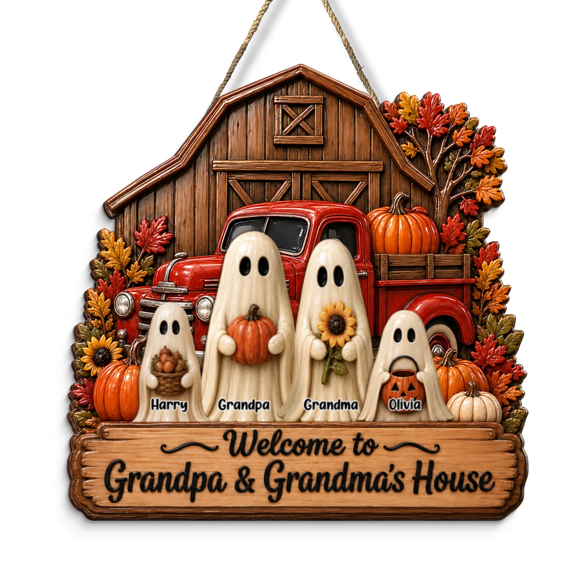 Welcome To Grandpa Grandma Ghost Farmhouse - Personalized Wood Sign - Halloween Decor Gift, Gift For Grandma Grandpa - Image 9