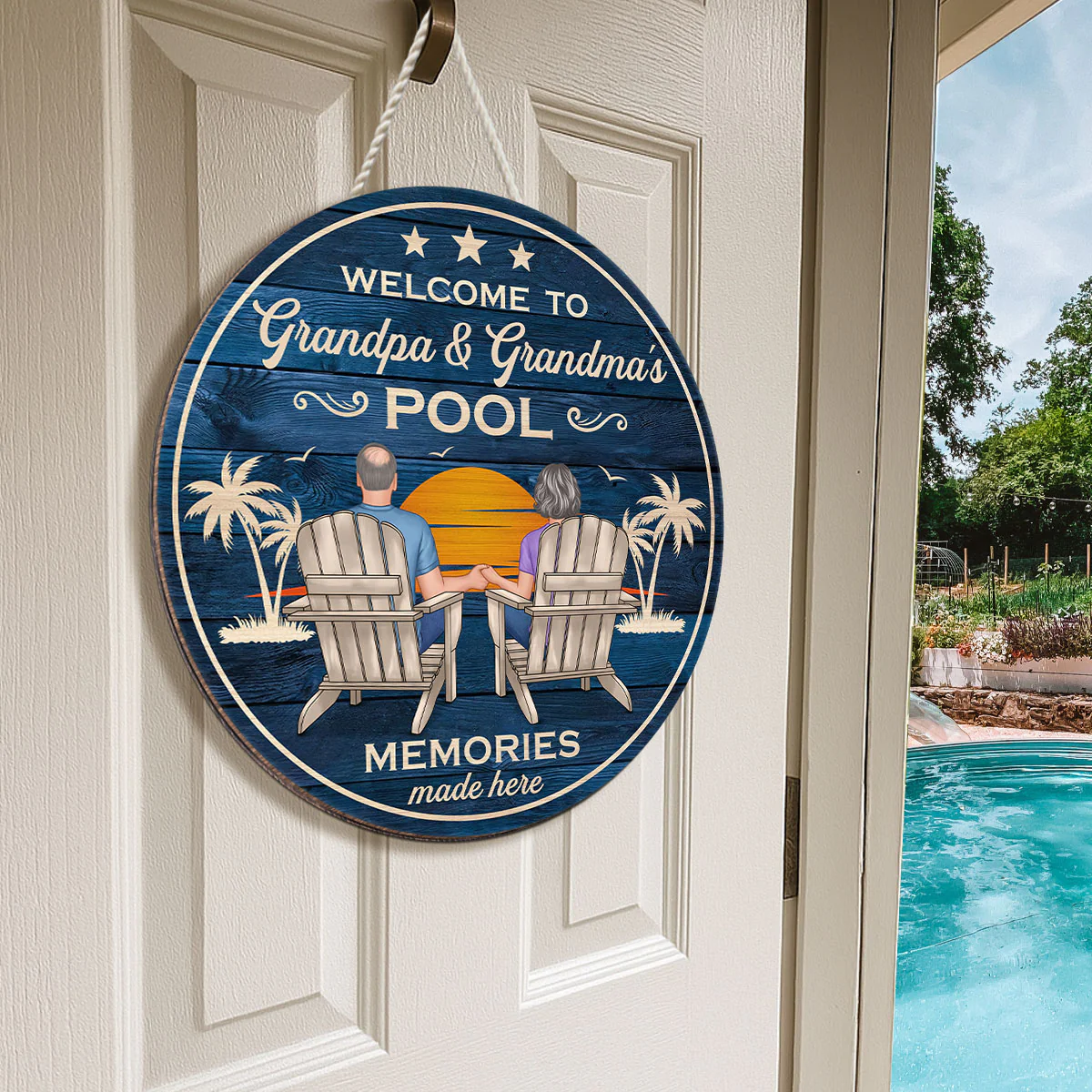 Welcome To Grandpa Grandma Grandparents Pool Summer Retro Vintage Personalized Wood Sign - Image 3