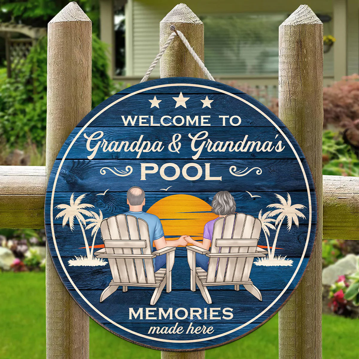 Welcome To Grandpa Grandma Grandparents Pool Summer Retro Vintage Personalized Wood Sign - Image 4