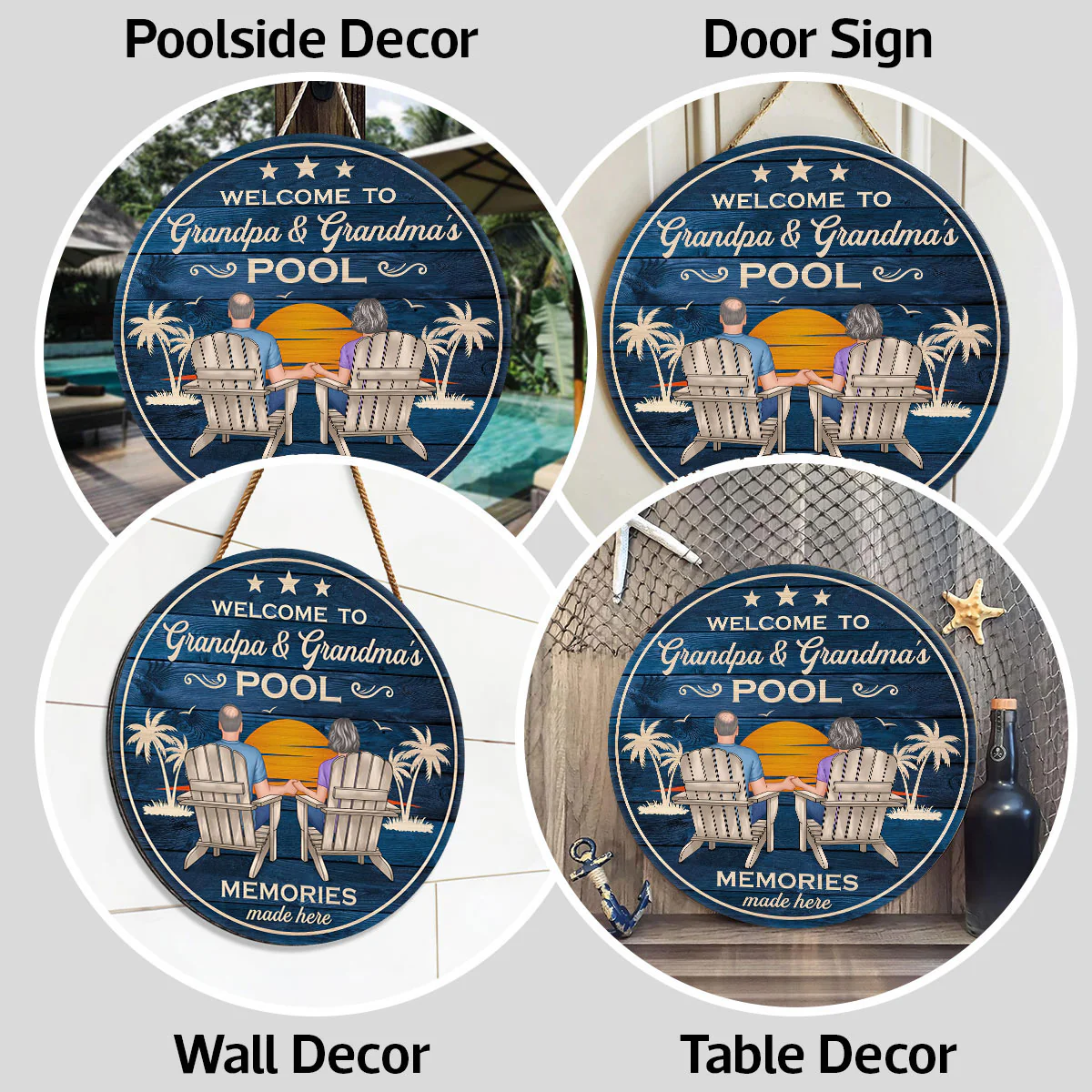 Welcome To Grandpa Grandma Grandparents Pool Summer Retro Vintage Personalized Wood Sign - Image 6