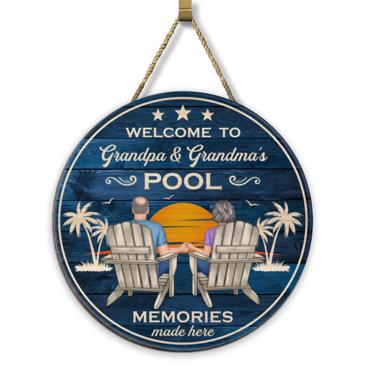 Welcome To Grandpa Grandma Grandparents Pool Summer Retro Vintage Personalized Wood Sign - Image 7