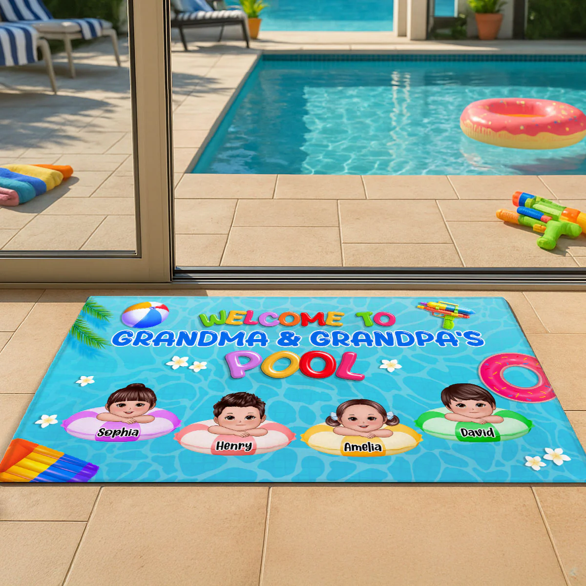 Welcome To Grandpa Grandma Grandparents Summer Pool Personalized Doormat| Summer Decoration - Image 2