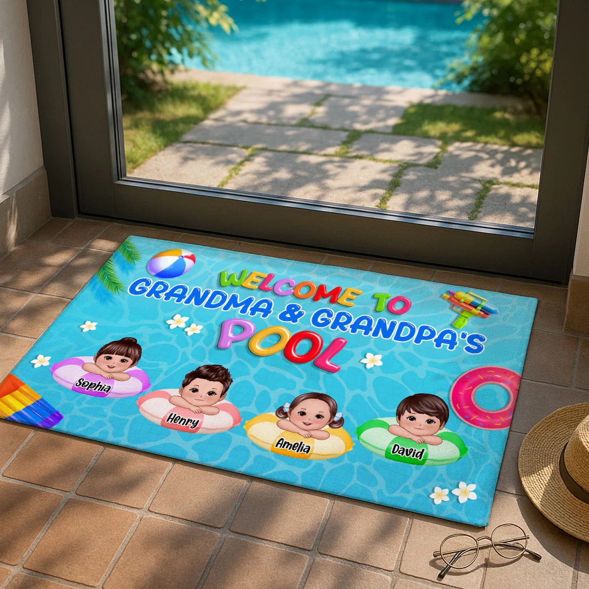 Welcome To Grandpa Grandma Grandparents Summer Pool Personalized Doormat| Summer Decoration - Image 3