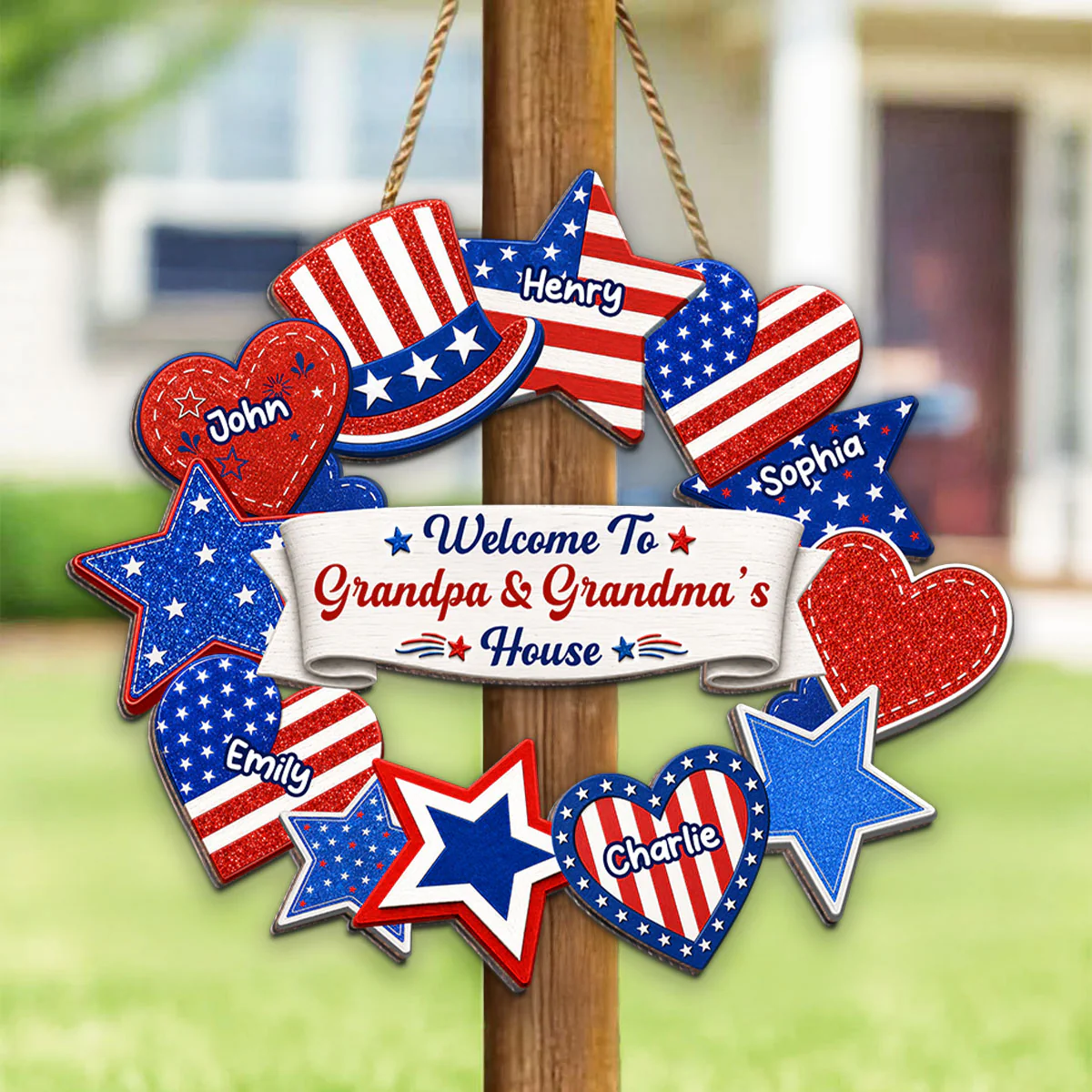 Welcome To Grandpa & Grandma House America 250th Anniversary - Personalized Wood Sign - 4th of July Decoration - Image 5