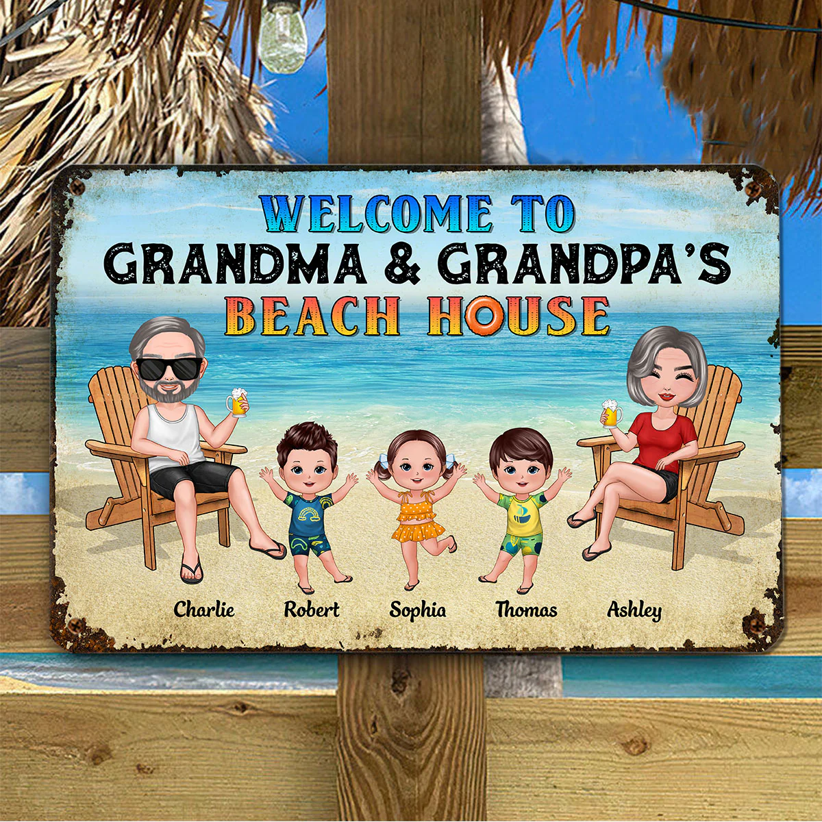 Welcome To Grandparents‘ Beach House Doll Grandma Grandpa & Kids Personalized Metal Sign - Image 3