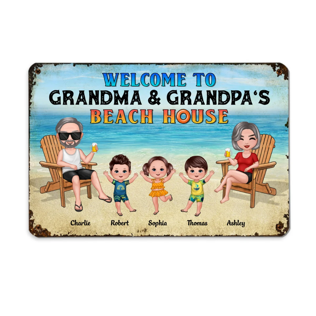 Welcome To Grandparents‘ Beach House Doll Grandma Grandpa & Kids Personalized Metal Sign - Image 4
