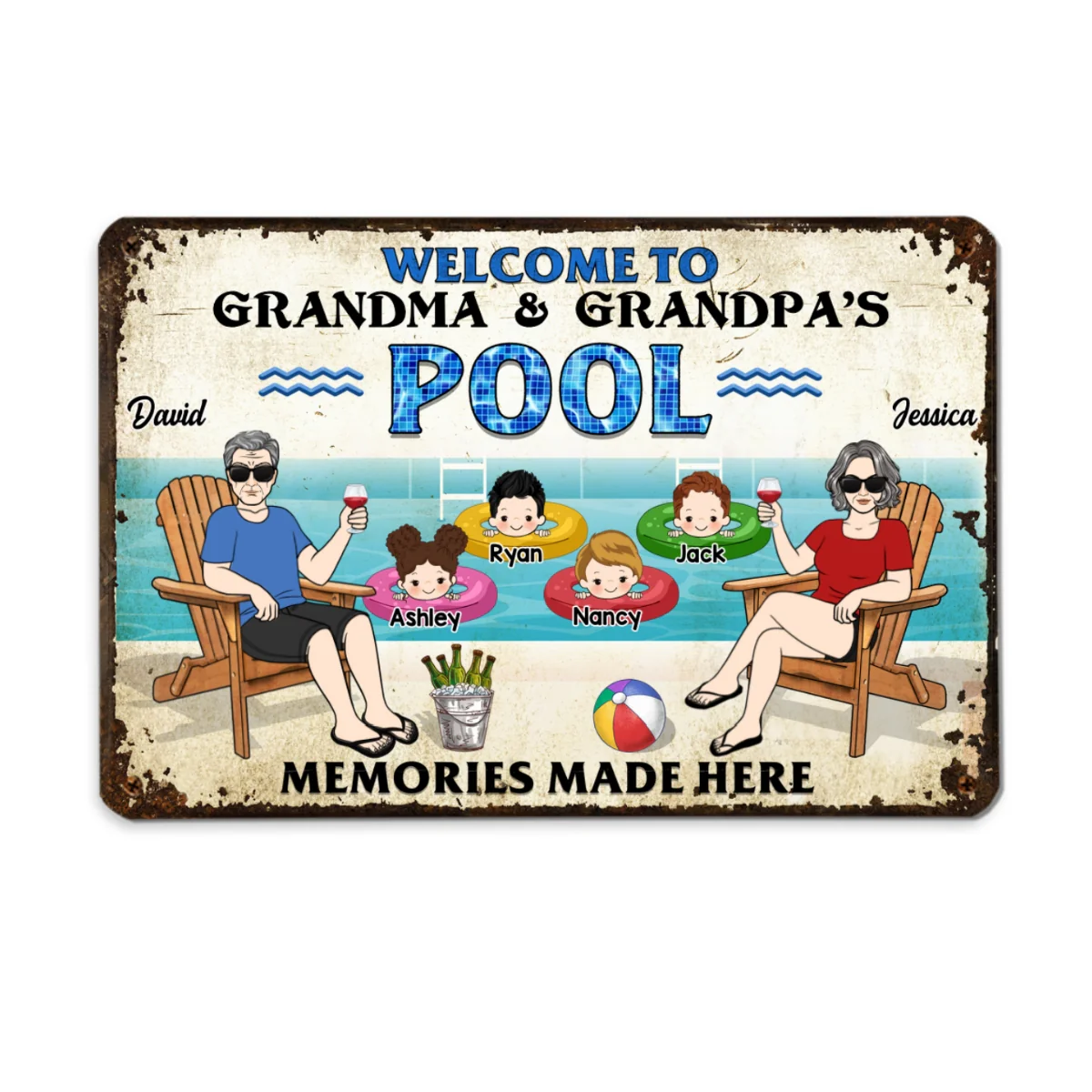 Welcome To Grandparents Pool Personalized Metal Sign, Housewarming Gift, Birthday Gift For Dad Mom Grandpa Grandma - Image 13
