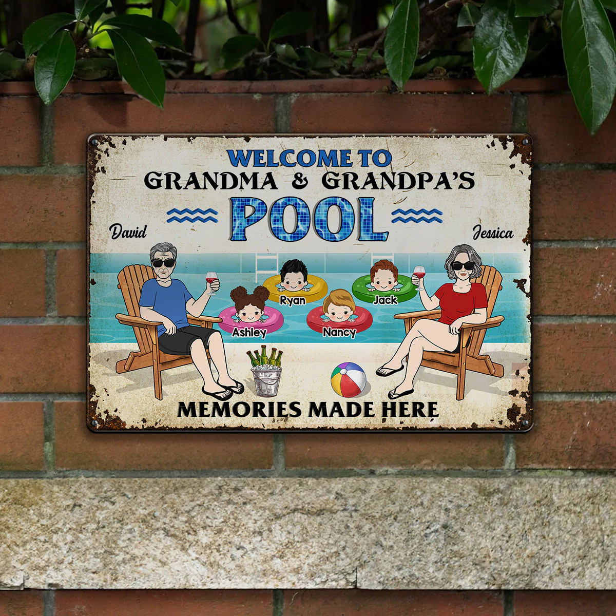 Welcome To Grandparents Pool Personalized Metal Sign, Housewarming Gift, Birthday Gift For Dad Mom Grandpa Grandma - Image 5
