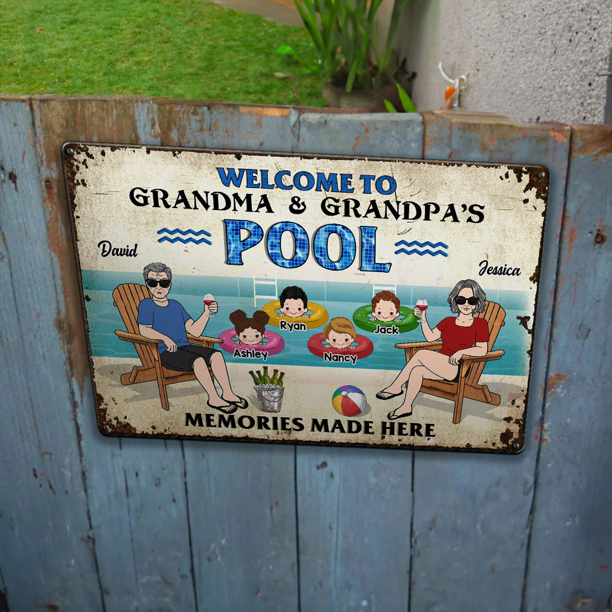 Welcome To Grandparents Pool Personalized Metal Sign, Housewarming Gift, Birthday Gift For Dad Mom Grandpa Grandma - Image 6